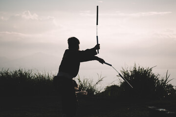 Silhouette of a samurai fighter 