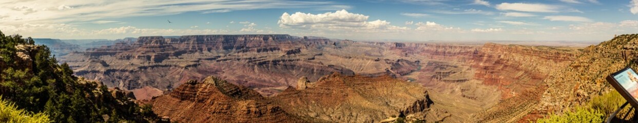 Fototapeta na wymiar Panorama view of nature, clouds canyons and hills of south rim Grand Canyon national park in Colorado, America