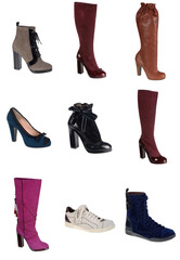 Large group of fashionable women's shoes composition