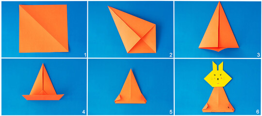 How to make a bunny at home. Craft for Easter. Step-by-step instruction. Collage. Take colored...