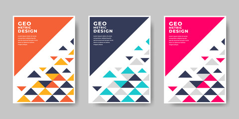 Collection of cover designs in a colorful geometric style. Vector illustration.