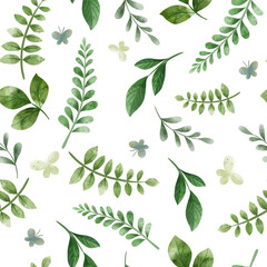 Green herbs. Cute green floral seamless pattern.