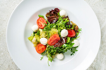 fresh salad with mozzarella and vegetables