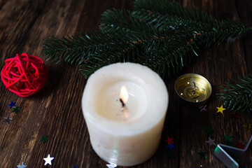 Christmas background stars burning candles