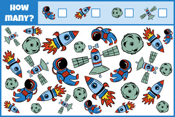 Educational mathematical game. Count the objects. Count how many objects. Counting game for children.