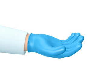 Cartoon hand wearing medical glove giving, holding something. Clipping path included
