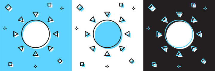 Set Sun icon isolated on blue and white, black background. Summer symbol. Good sunny day. Vector.