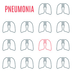 Pneumonia lung poster made in linear style on white background. Infectious disease symbol. Medical concept. Vector illustration.