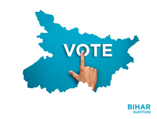 VOTE FOR INDIA BIHAR , male Indian Voter Hand with voting sign or ink pointing out , Voting sign on...