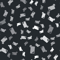 Grey Shockproof mobile phone icon isolated seamless pattern on black background. Vector.