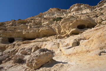 Hippie Caves at Matala on Crete in Greece, Europe
