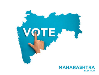 VOTE FOR INDIA MAHARASHTRA , male Indian Voter Hand with voting sign or ink pointing out , Voting...