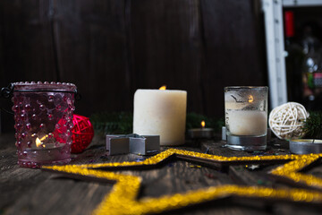 Christmas background stars burning candles