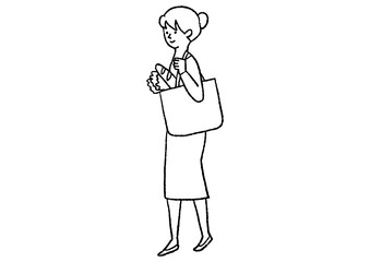 買い物袋を肩からさげている女性02