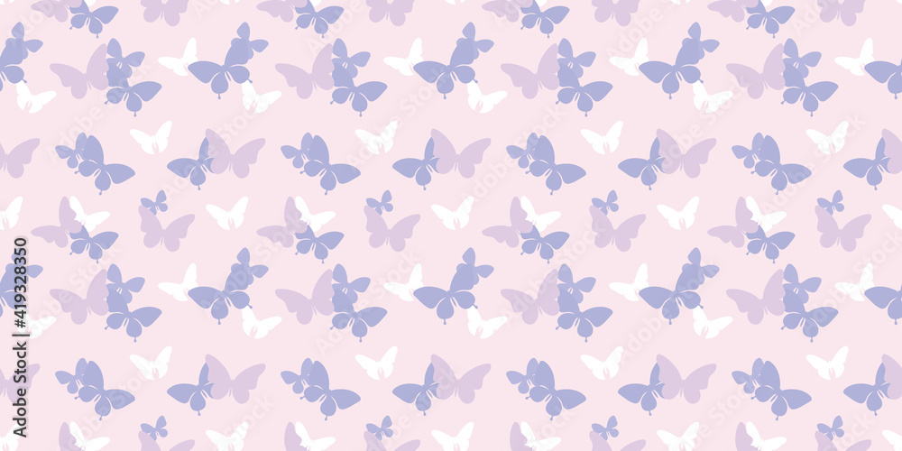 Poster Purple butterflies, seamless repeat pattern background