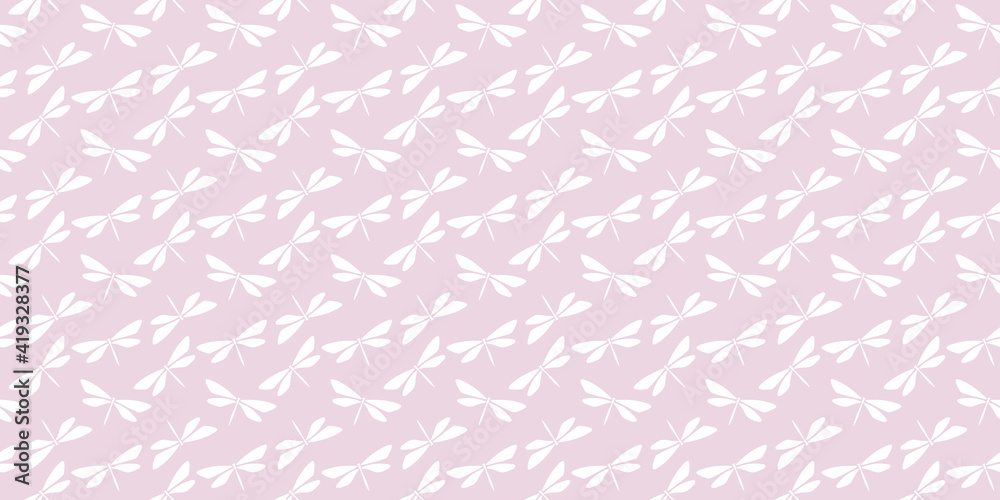 Poster pink and white simple dragonfly seamless pattern background