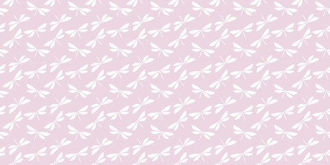 Pink and white simple dragonfly seamless pattern background