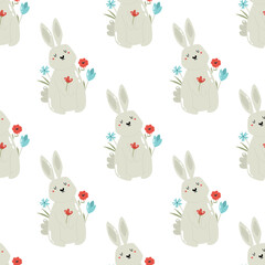 Seamless pattern with cute rabbits. Easter holiday decoration