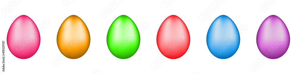 Poster set of multicolored glossy easter eggs. 6 colored eggs on an isolated background. easter, holiday sy