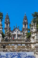 Fototapeta na wymiar View at the Lamego Cathedral on the top with a huge stairway, a baroque monument, architectural and religious icon of the city