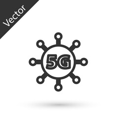Grey line 5G new wireless internet wifi connection icon isolated on white background. Global network high speed connection data rate technology. Vector.