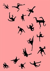 Illustration of funny doodle silhouettes of people