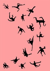 Illustration of funny doodle silhouettes of people