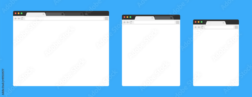 Poster browser mockups on blue background. design a simple blank web page. template browser window on compu