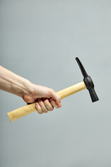 Household hammer close-up. isolated on gray background. copy space