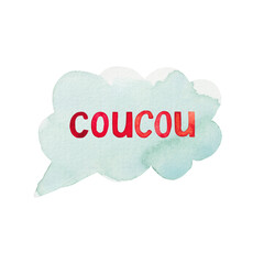 Watercolor cloud with french word kuku hello greeting