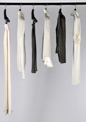 Elegant and trendy women's clothes hanging