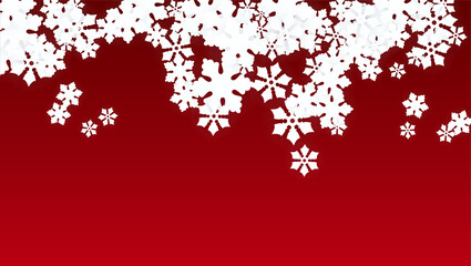 Obraz na płótnie Canvas Christmas Vector Background with Falling Snowflakes. Isolated on Red Background. Realistic Snow Sparkle Pattern. Snowfall Overlay Print. Winter Sky. Papercut Snowflakes.