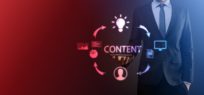 Content marketing cycle - creating, publishing, distributing content for a targeted audience online and analysis.