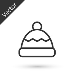 Grey line Beanie hat icon isolated on white background. Vector.