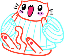 Vector image. Joyful cat in a blue sweater. Nice face. Cute cat.