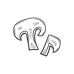 Cute hand drawn mushroom slice. The ingredient for various meals in cooking. Vector 