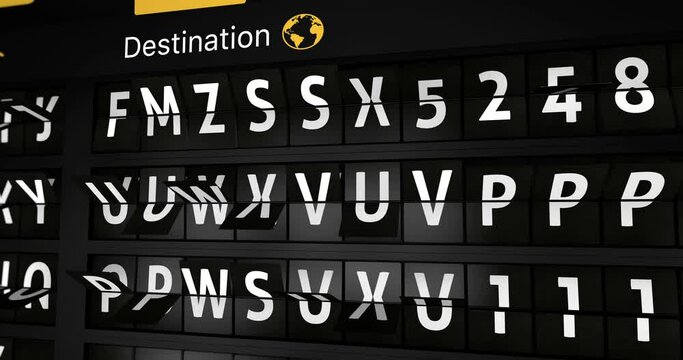 3D generated animation, analog flight information display board with the arrival city of Vancouver, 4 different animations