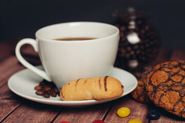 a cup of coffee sweets cookies desserts breakfast