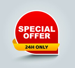 Red banner Special Offer 24H Only Isolated on white background, for your design web site and branding banner. Vector Illustration
