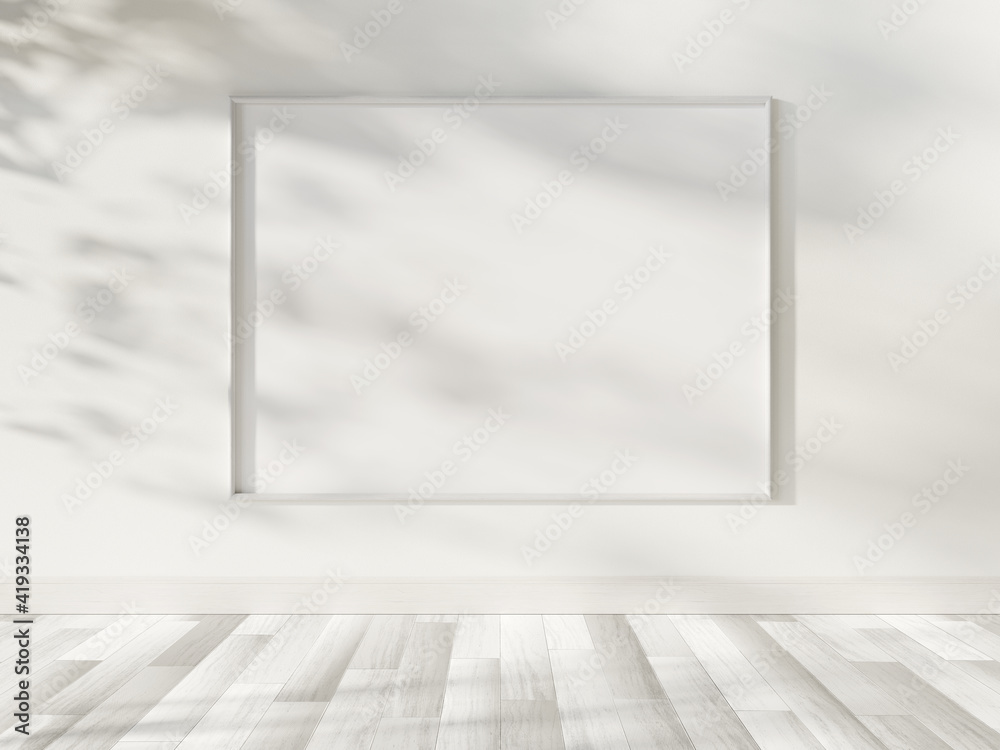 Poster white frame hanging in bright interior mockup. template of a picture framed on a wall 3d rendering