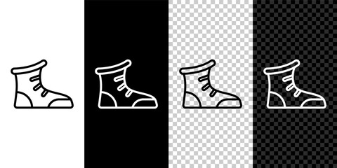 Set line Sport boxing shoes icon isolated on black and white,transparent background. Wrestling shoes. Vector.