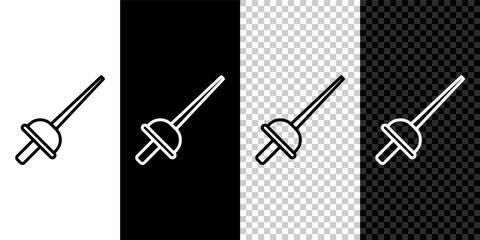 Set line Fencing icon isolated on black and white,transparent background. Sport equipment. Vector.