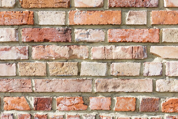 Fototapeta premium Brick wall background. Urban rustic texture. Antique house exterior wall. Vintage abandoned building architecture. Red brick construction.