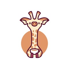 cute giraffe coffee tea cup drink cartoon playful character mascot logo vector icon illustration