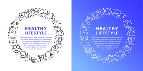 Sports infographic template. Vector set of sport tools and equipment, balls, active healthy lifestyle. Fitness and gym symbols for web, print. Sport activities background.Flat linear pictogram concept