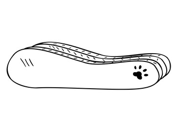 Scratching post and bed for cats. Many layers of cardboard. Black and white. Doodle isolated outline objects on white.