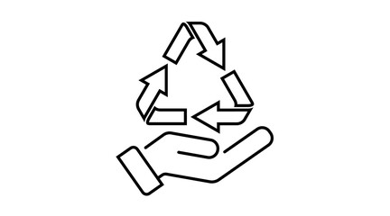 hand holds a recycling sign, icon. recycle, ogo linear style isolated. design vector illustration