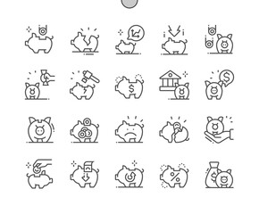 Piggy bank. Savings for period. Accumulation. Coin, save, finance, economy, saving, investment and financial. Pixel Perfect Vector Thin Line Icons. Simple Minimal Pictogram