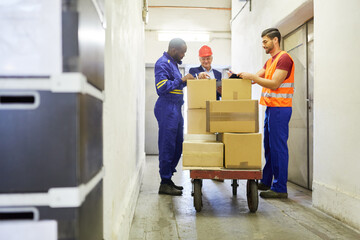 Kontrolle von Paket Lieferung auf Schubwagen