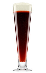 Frosty glass of fresh stout beer with bubble froth isolated on white background.